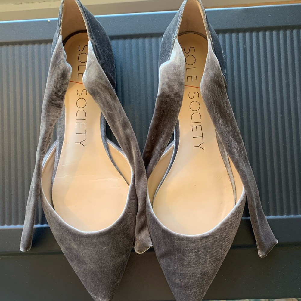 Sole Society Velvet Ballet Flats. Size 8.5. Dark Grey with Tieable Straps.